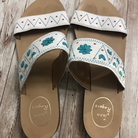 Jack Rogers Adair Double Band Embroidered Slide Sandals - Picture 2 of 9